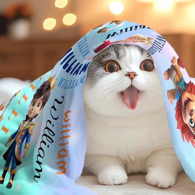 Custom Blanket with Name Personalized Prince Blanket Soft Flannel Throw Blanket for Toddler Kids Boys Birthday Baby Shower