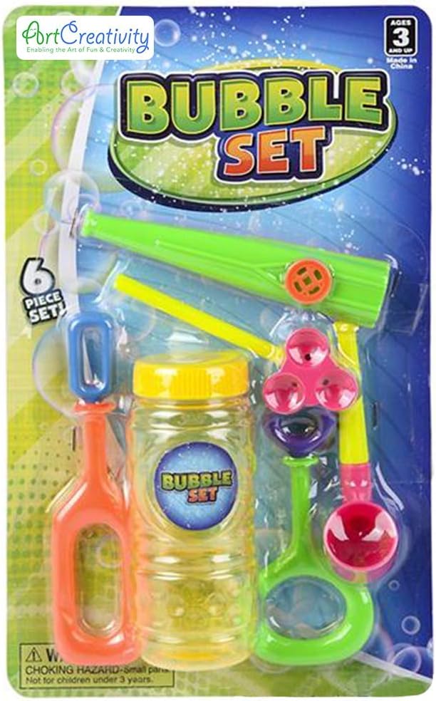 ArtCreativity 6-Piece Bubble Toys Set for Kids, Bubble Blowing Play Set with 5 Assorted Wands and Bubble Solution, Outdoor Toys for Boys, Girls, Summer, and Backyard Fun, Bubble Toy Gifts for Children