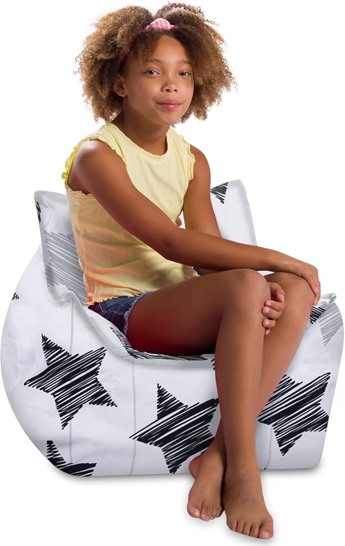 Posh Creations Bean Bag Chair Structured Comfy Seat for Gaming, Reading and Watching TV, for Children, Newport Chair, Canvas - Sketchy Stars