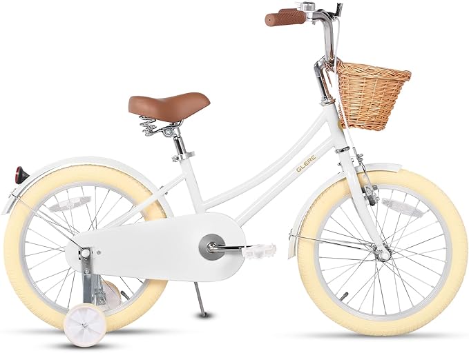 Glerc Little Molly 12-20 Inch Kids Retro Cruiser Bike for 2-13 Year Old with Wicker Basket & Training Wheels/Kickstand, Multiple Colors