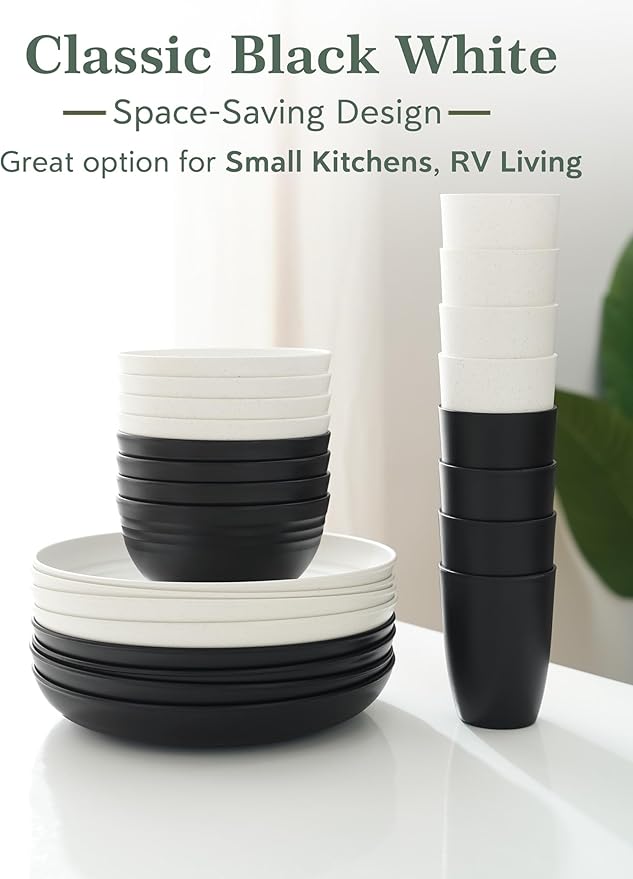 12 OZ Wheat Straw Cups Reusable Drinking Tumblers, Unbreakable Cups for Kitchen - BPA Free, Dishwasher Safe, Set of 8, White