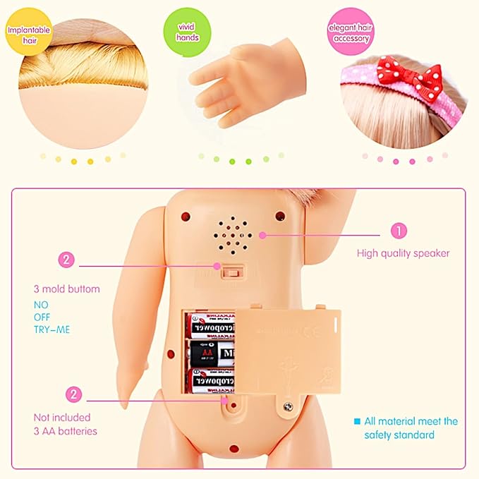 Belinda Walking Doll 17" Interactive Vinyl Dolls Sonic Control Singing Talking Cuddly Baby with Blinking Eyes