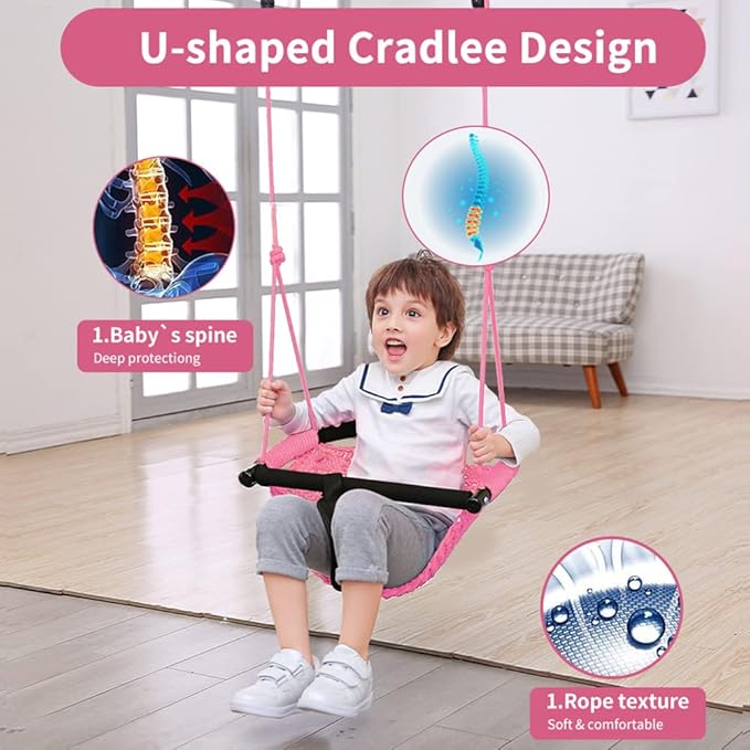 2 -in- 1 Toddler Swing. Swing Seat for Kids with Adjustable Ropes, for Kids Heavy Duty Rope Play Secure Children Swings Set, for Outdoor Indoor, Backyard. Upgrade Product (Pink)