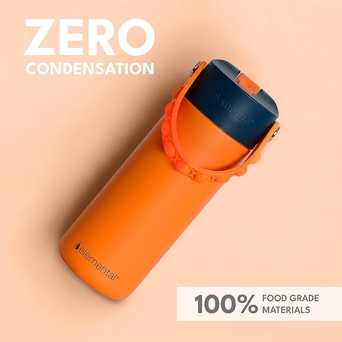 Elemental Insulated Kids Water Bottle, Stainless Steel Water Bottle with Straw Lid & Pop-It Handle, Leak-Proof Water Bottles for School, Boys or Girls, Travelling and Sports, 18oz - Orange Tie Dye