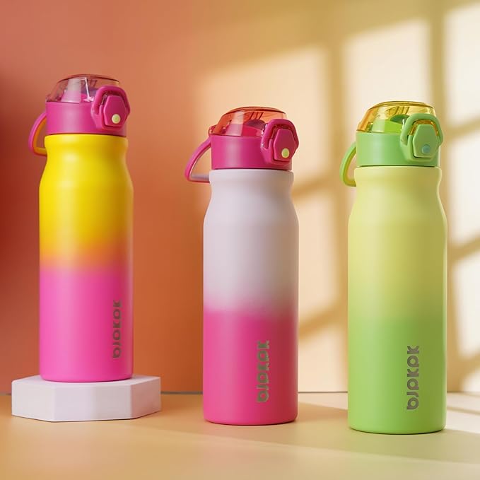 BJPKPK Stainless Steel Insulated Water Bottle with Straw Lid 25oz Reusable Metal Thermal Flask Bottles Keep Cold and Hot,Lime