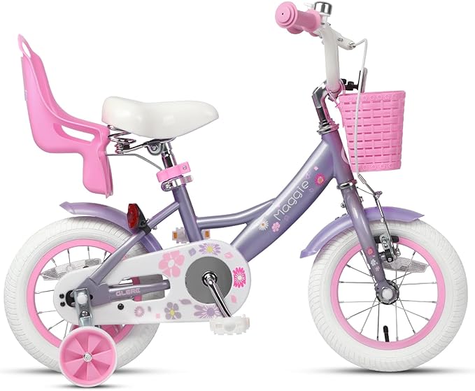 Glerc Maggie Girls Bike, 12-20 Inch Kids Bike for 2-13 Years Old Children, Princess Style Kids Bicycle with Doll-Seat & Basket & Training Wheels, Multiple Colors