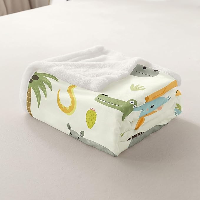 Feelyou Nursery Cute Wild Animals Fleece Throw Blanket for Girls Boys Kids Cartoon Lion Giraffe Crocodile Plush Blanket Decor Nature Wildlife Sherpa Blanket Zoo Animal Theme Fuzzy Blanket 40x50 Inch