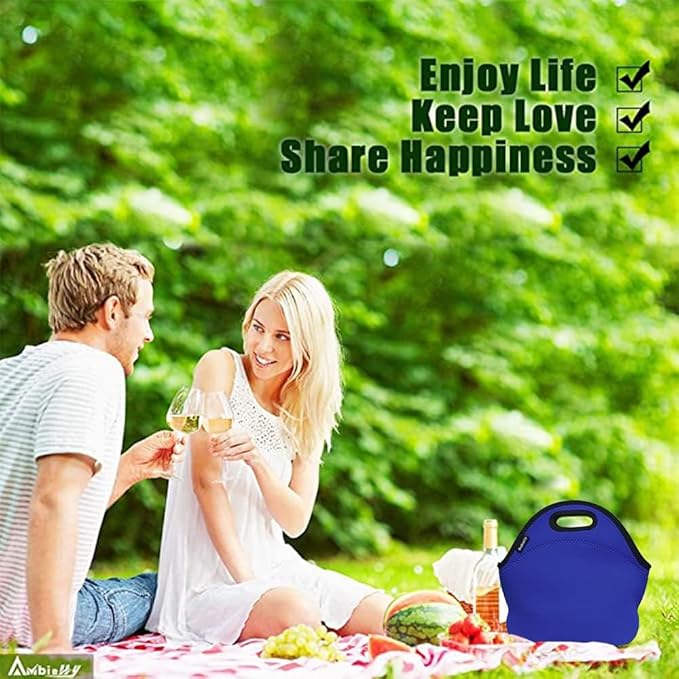 Neoprene Lunch Bag Insulated Lunch Box Cooler Lunch Tote Travel Picnic Bags Organizer (Blue)