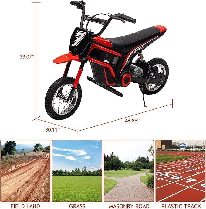 Electric Dirt Bike for Kids, 350W Electric Motorcycle Max 15 MPH & Up to 13.7 Miles Long Range, 3-Speed Modes Off-Road Motorcross for Girls and Boys, Red #7