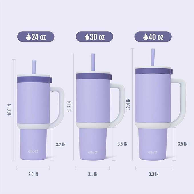 Ello Oasis 30 oz Tumbler with Handle & Retracting Straw | Reusable Insulated Stainless Steel Cup 100% Leakproof, Gifts for Teens Women Men | Keeps cold for 24 Hours, Cup Holder Friendly, Twilight