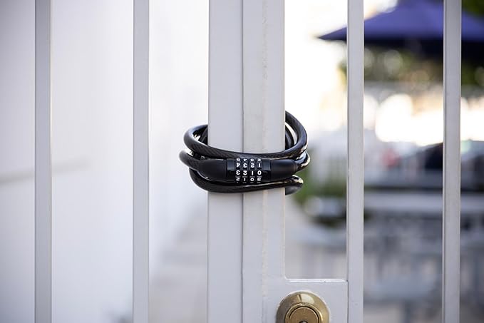 BRINKS 6 ft Outdoor Bike Lock Cable, Thick, Anti Theft Self-Coiling Design, Resettable 4-Dial Combination, Heavy-Duty Steel, 5/16" Weather-Resistant Vinyl Coating for Bikes (5/8" Heavy Duty 1PK, 6FT)