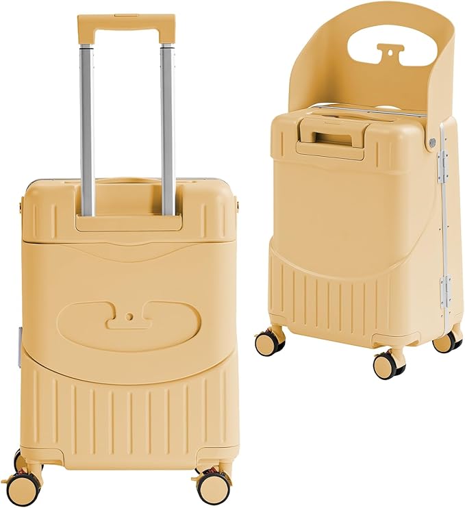 20'' Luggage with Child Seat, Ride On Suitcase with Shockproof Silent Spinner Wheels, TSA Lock, Carry On Luggage with Foldable Backrest, Bag Hook for Kids.