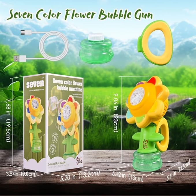 Sunflower Bubble Machine for Kids Automatic Flower Bubble Toy with Colorful Lighting for Toddlers Handheld 20000+Bubbles 3 Modes Fun Swing Dance Bubble Maker Blower Blaster Outdoor Toys Type-C Pink