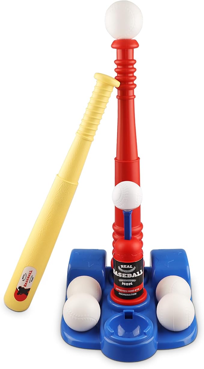 T Ball Sets for Kids, Toddlers, Baseball Tee Ball Set - Includes 6 Baseballs, A Baseball Launcher and an T Ball Stand for Kids 3-5 for Kids Toy Gifts for 3 Year Old Boys