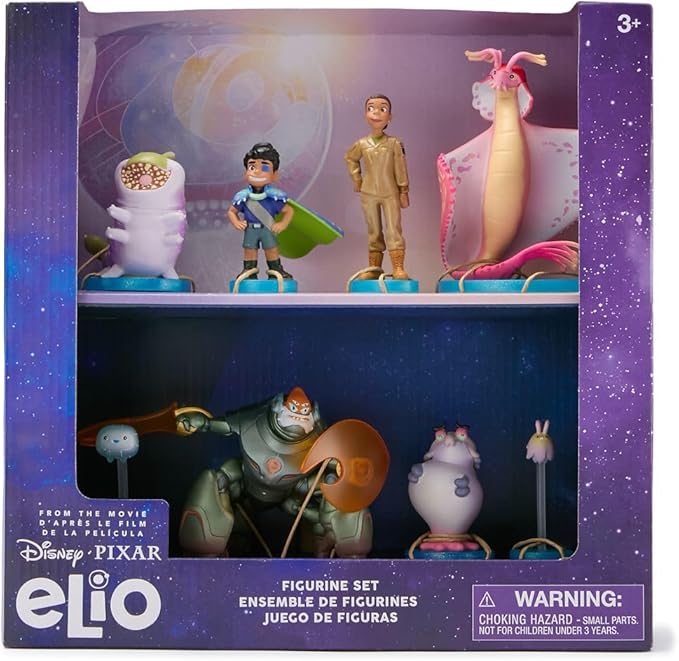 Disney Store Official Elio Figure Set – 8 Fully Sculpted Disney Figures Including Elio, Olga, Lord Grigon & More in Double-Tiered Box with Scenic Backgrounds