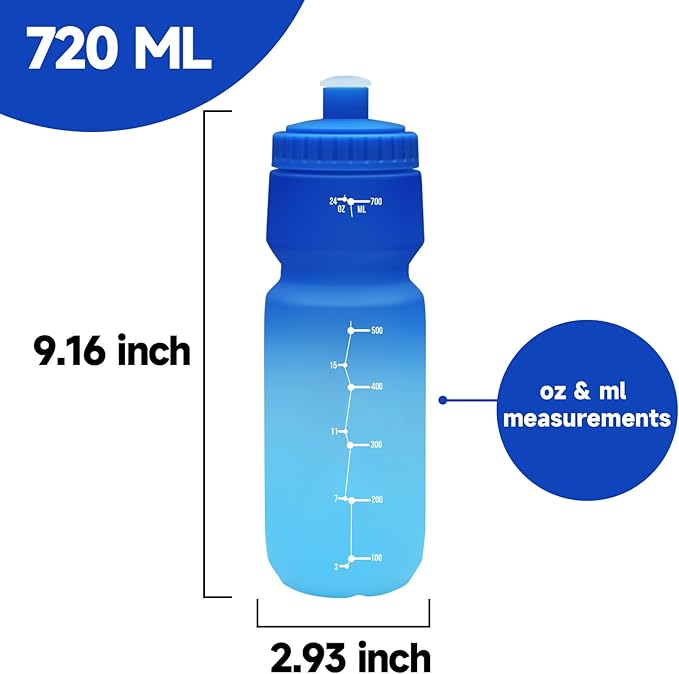 TooLe 24oz Bike Water Bottle, BPA-Free Cycling Squeeze Bottle with Leakproof Pull-Top Lid & Capacity Scale, for Fits Mountain/Road Bike Cages, Gym, Camping, Hiking