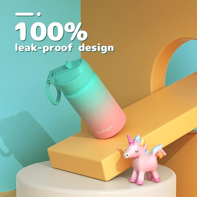 Kids Water Bottle, 2-Pack 20oz Water Bottles with Stickers and Straw, Stainless Steel Vacuum Insulated cup, Kids Water Bottle for School, Gifts for Boys and Girls(Purple/Green)