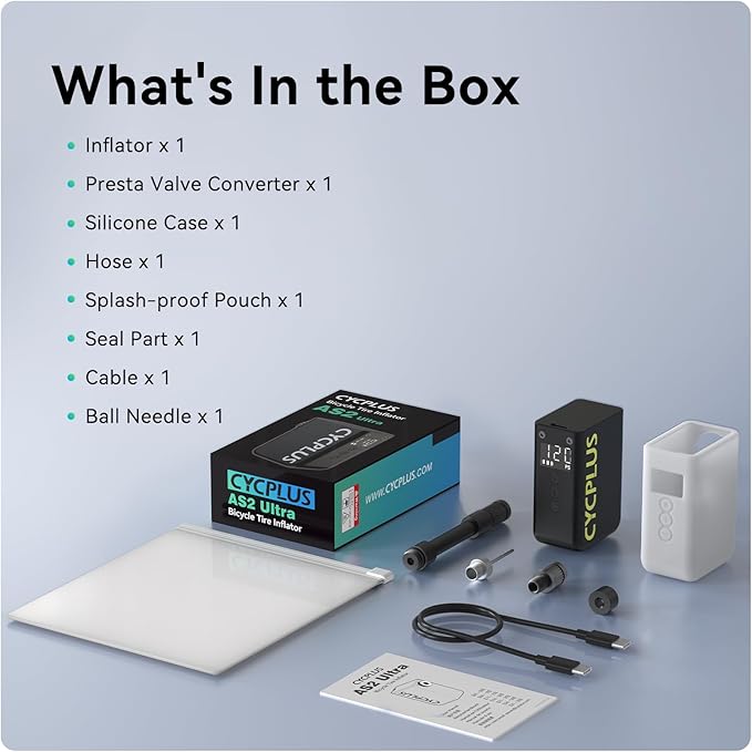 CYCPLUS AS2 Ultra Tiny Bicycle Pump with Gauge, Max 120 PSI Electric Mini Pump, Auto Stop, with Presta and Schrader Valve for E-Bike, MTB, and Road Bike AS2 Ultra (3.06oz)