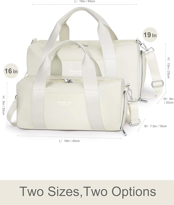 Compact Sports Gym Bag for Women, Cute Mini Duffle Bag with Wet Pocket & Shoes Compartment, Personal Item Travel Workout Bag, 16"-Small, Beige