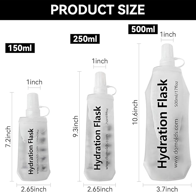 2Pcs 250ml Soft Flask Folding TPU Hydration Flask Running Water Bottle(8.8 oz), Water Pouch for Running Vest, Hiking, Cycling (White 250ml*2)