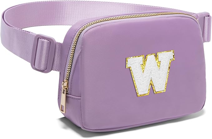 Gitus Birthday Gifts for 8 9 10 11 12 13 Year Old Girls Personalized Fanny Pack Crossbody Bags with Initial Letter Patch Belt Bag for Teen Girls Cute Trendy Stuff Travel Essentials (Lavender-W)