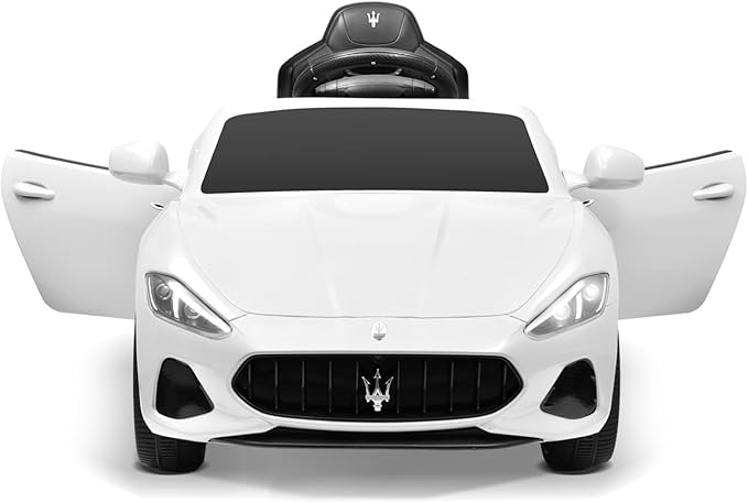 Joywhale 12V Kids Ride on Car Licensed Maserati Battery Powered Electric Vehicle for Ages 3-6, with 2.4G Remote Control, Metal Suspension, Safety Belt, Bright Headlights, Music & FM, White, DP-M02L