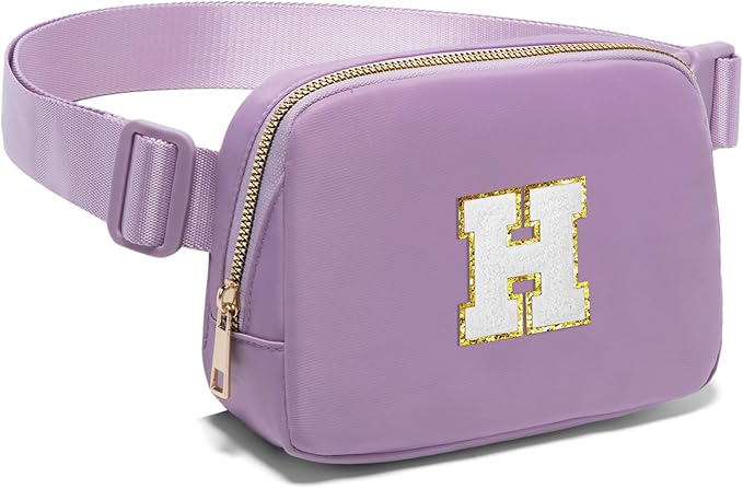 Gitus Birthday Gifts for 8 9 10 11 12 13 Year Old Girls Personalized Fanny Pack Crossbody Bags with Initial Letter Patch Belt Bag for Teen Girls Cute Trendy Stuff Travel Essentials (Lavender-H)