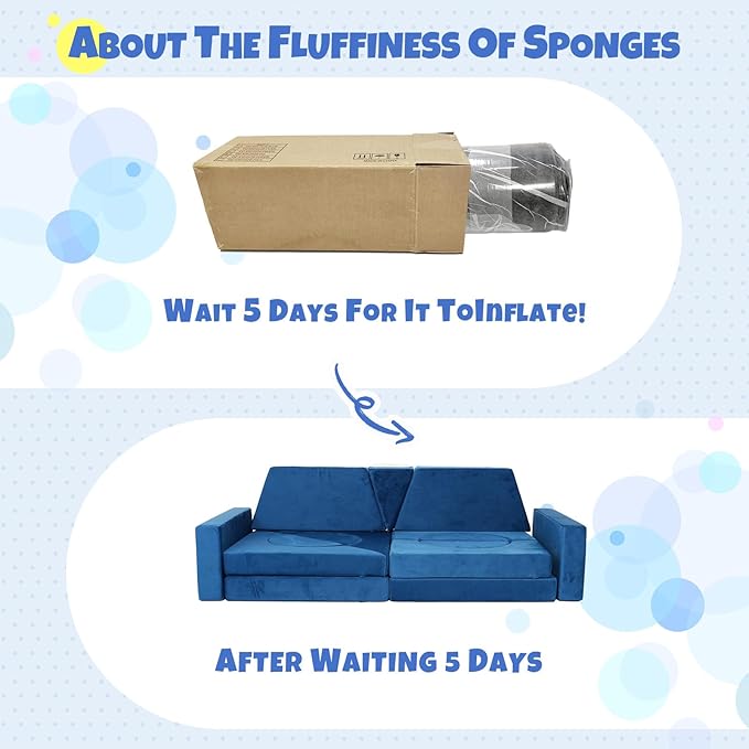 15 Pcs Modular Kids Play Couch, Toddler Couches That Fold Out, Plush Foam Chair for Children’s Playroom, Velvet Fabric Convertible Foam and Floor Cushion for Boys and Girls (Blue,27)