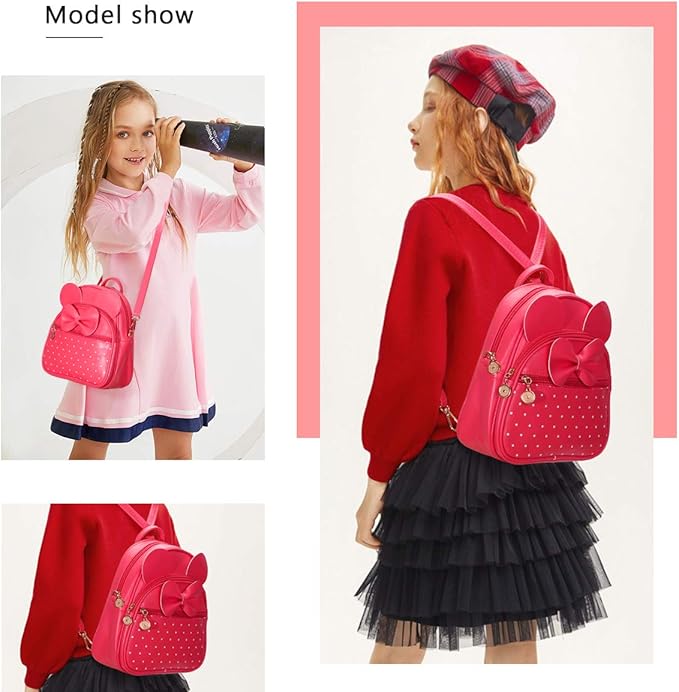 KL928 Girls Mini Backpack Bowknot Polka Dot Cute Small Daypacks Convertible Shoulder Bag Purse for Women