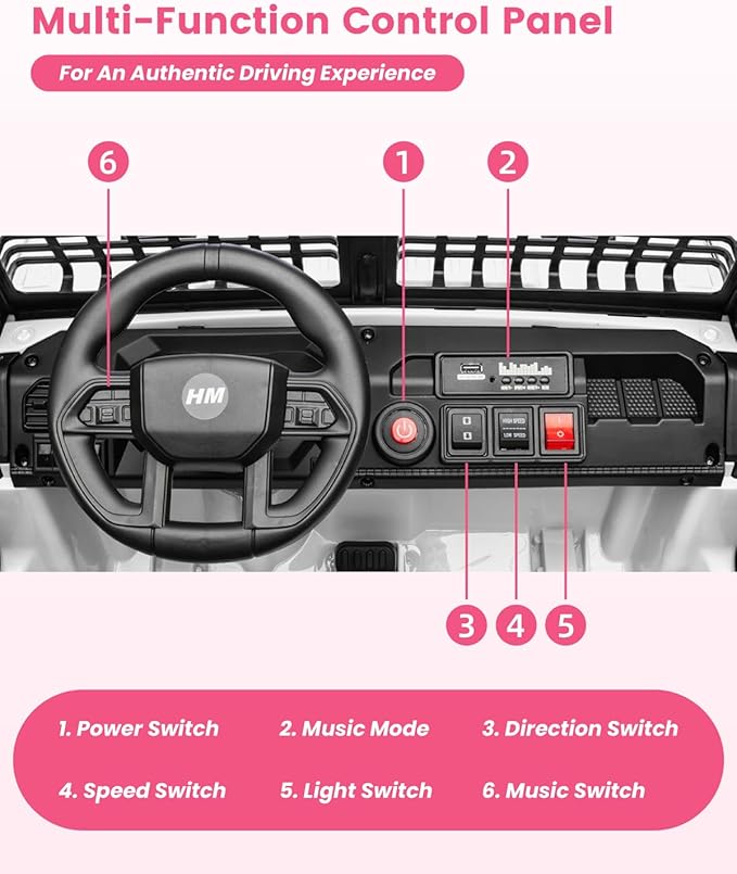 24V 2-Seater Electric Car for Kids, 24V Ride on Car with Remote Control, with 3 Speeds Adjustable, LED Headlight, Bluetooth, Music Player, Ride on Toys for Boys or Girls-White
