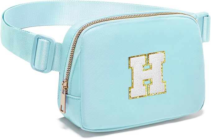 Gitus Birthday Gifts for 8 9 10 11 12 13 Year Old Girls Personalized Fanny Pack Crossbody Bags with Initial Letter Patch Belt Bag for Teen Girls Cute Trendy Stuff Travel Essentials (Icingblue-H)