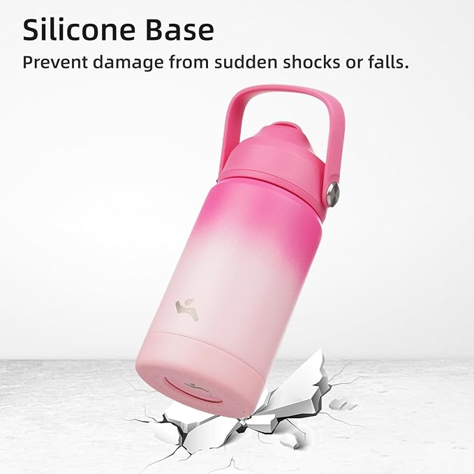 Insulated Water Bottle with Straw Lid,40 oz Stainless Steel Vacuum Metal Bottle with Silicone Handle,Cherry Blossom