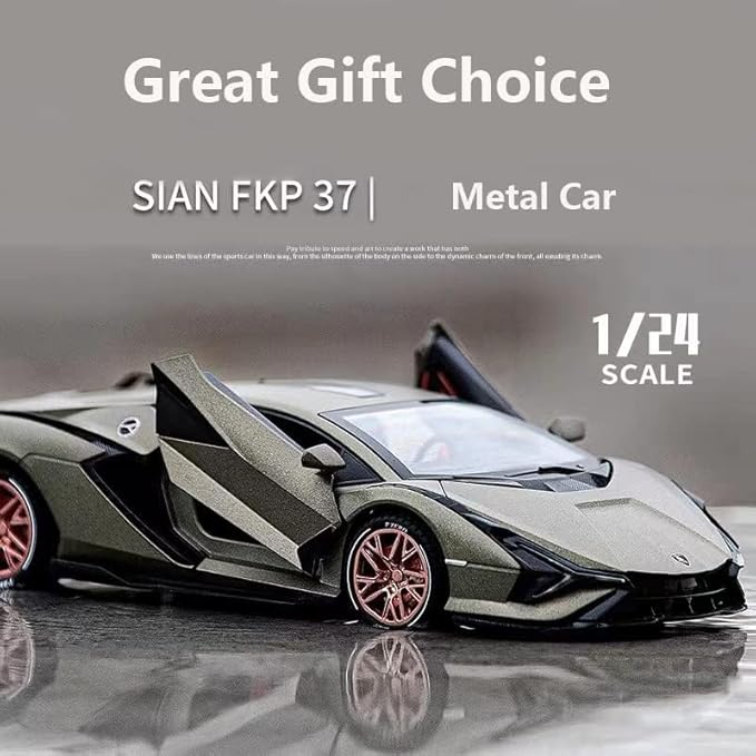 SASBSC Lamb Toy Cars Sian Diecast Metal Model Car with Light and Sound Fkp3 Pull Back Car Toys for 3+ Year Old Boys (Green-1 24)