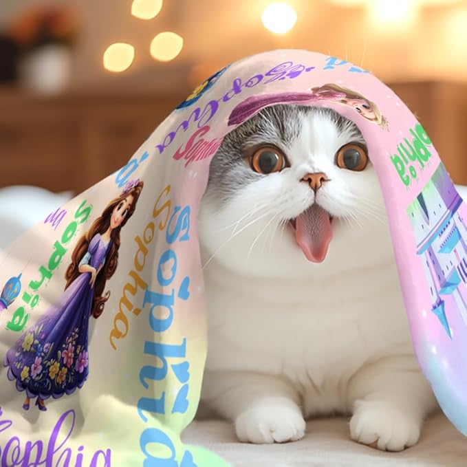 Custom Girl Blanket with Name Personalized Cute Pink Princess Blanket for Newborn Customized Soft Flannel Throw Blanket Memorial Gift for Toddler on Birthday Baby Shower Christmas (Pink Princess)