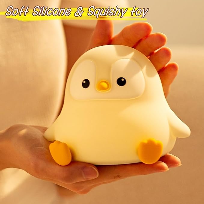 Penguin Night Light for Kids, Squishy Rechargeable Penguin Lamp, Cute White Elephant Christmas Gifts, Dimmable Touch Penguins Nightlight, Boy Girl Baby Nursery Room College Animal Décor