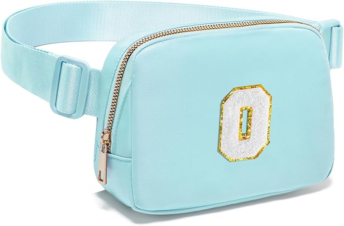 Gitus Birthday Gifts for 8 9 10 11 12 13 Year Old Girls Personalized Fanny Pack Crossbody Bags with Initial Letter Patch Belt Bag for Teen Girls Cute Trendy Stuff Travel Essentials (Icingblue-O)