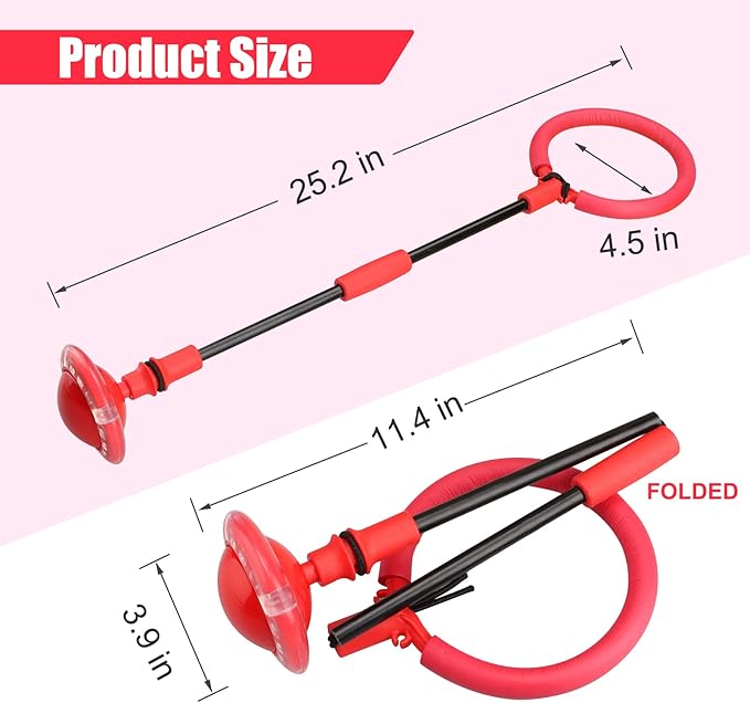 Ankle Skip Ball for Kids - Foldable Flash Wheel Skip Ball, Outside Game Toys for Kids & Adults, Gift for Boys & Girls Age 5 6 7 8 9 10 Years Old, Red