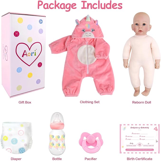 Aori 17 Inch Baby Dolls Realistic Doll with Ultra Real Life Soft Body & Pink Outfits for Girls 3+ | Pretend Play, Dress Up, Nursery Decor