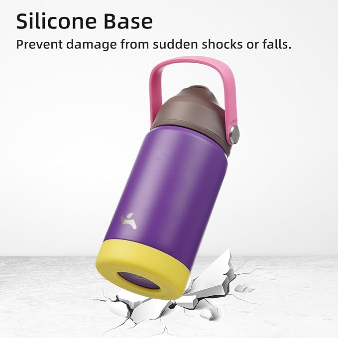 Insulated Water Bottle with Straw Lid,12 oz Stainless Steel Vacuum Metal Bottle with Silicone Handle,Violets