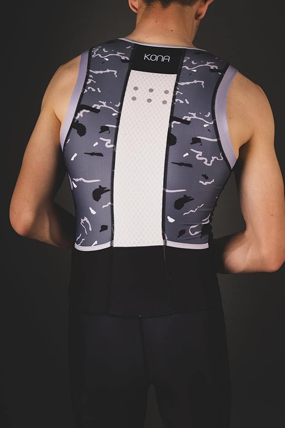 KONA Mens Assault Triathlon Race Suit - Sleeveless Skinsuit Padded Cycling Tri Suit for Swim Bike Run