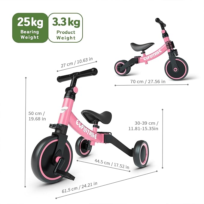 besrey 5 in 1 Toddler Bike for 1 Year to 4 Years Old Kids, Toddler Tricycle Kids Trikes Tricycle, Toys for Boy & Girl, Balance Training, Removable Pedals