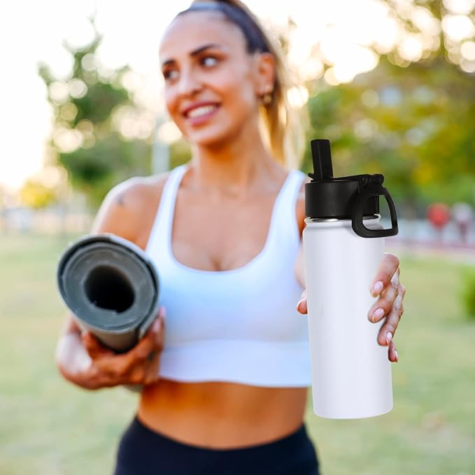 Volhoply 16 OZ Kids Water Bottle Bulk 8 Pack,Insulated Sports Bottles with Straw Lid,Stainless Steel Bottle with Handle Keep Cold & Hot,Double Wall Vacuum Tumbler Cups for School(Eight Color, 8)