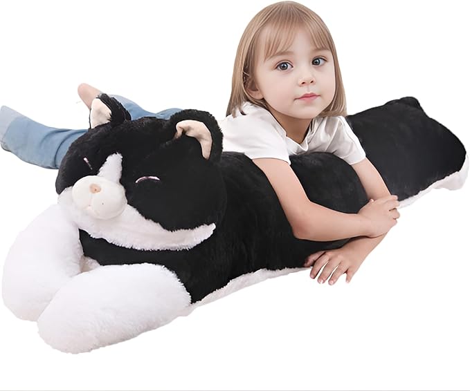 40'' Jumbo Cat Plush Stuffed Animal, Large Black Cat Long Body Pillow Plush Toy, Giant Soft Fluffy Kitty Cat Plushies Gift for Kids Boys Girls, Birthday, Halloween, Christmas