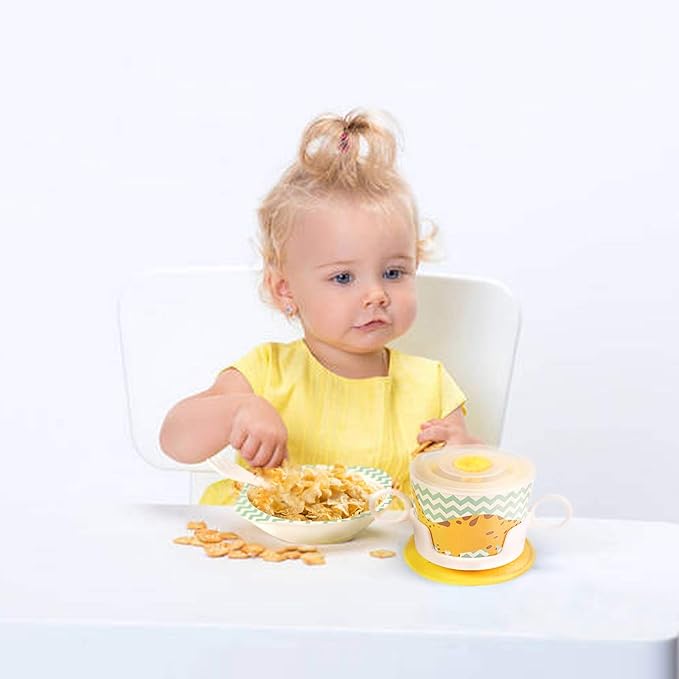 shopwithgreen 7Pcs/Set Bamboo Kids Dinnerware Set - Children Dishes - Food Plate Bowl Cup Spoon Fork Set Dishware, Cartoon Tableware, Dishwasher Safe Kids Healthy Mealtime, BPA Free