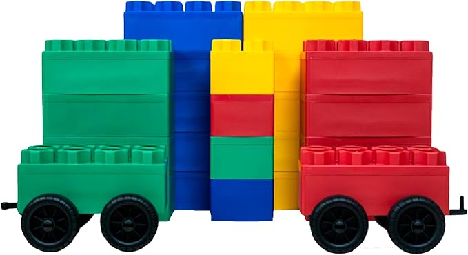 BiggoBlocks Big Blocks for Kids Ages 4-8 — Indoor & Outdoor Blocks for Kids Games — Large Building Blocks (24 pc with 2 Cars) Big City Set