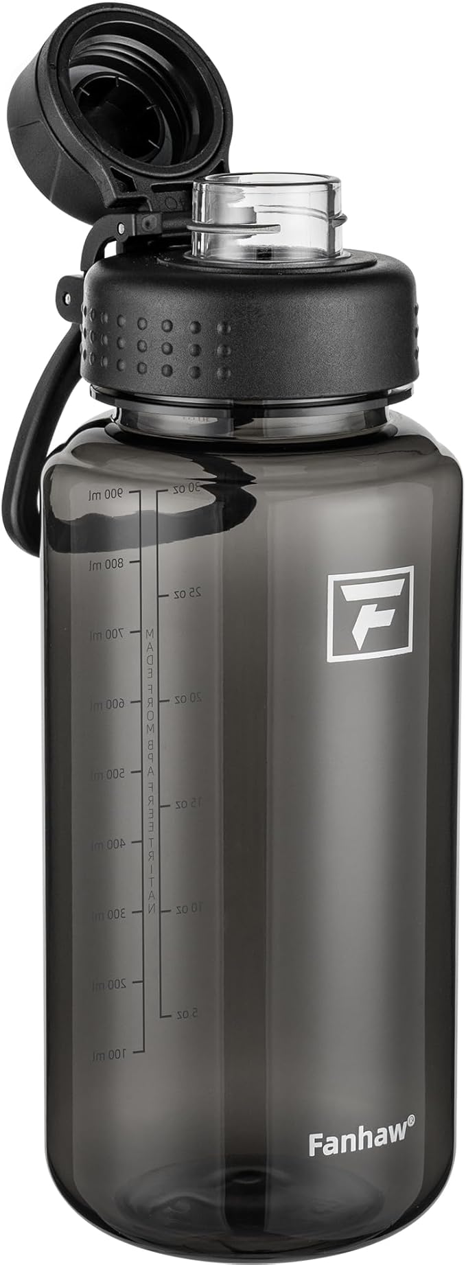 Fanhaw 32 oz Clear Water Bottle with Fast-Flow Spout Lid, BPA-Free Tritan, Wide Mouth, Leakproof, Reusable Bottle for Gym, School, Office, Travel (Black)