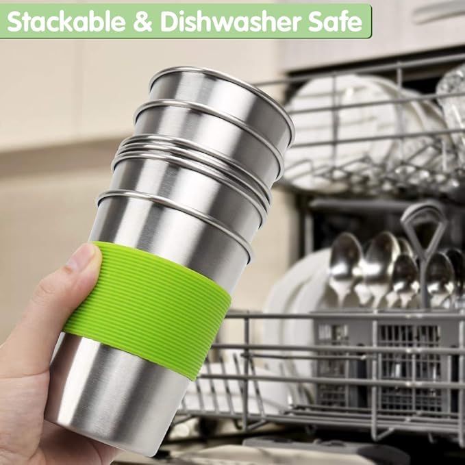 Stainless Steel Kids Cups, 6 Pack 12oz Leak Proof Kids Straw Cup Sippy Tumblers with Lid and Straw, Unbreakable Water Drinking Glasses, BPA-Free Metal Mug for Toddler Children Adult Indoor Outdoor