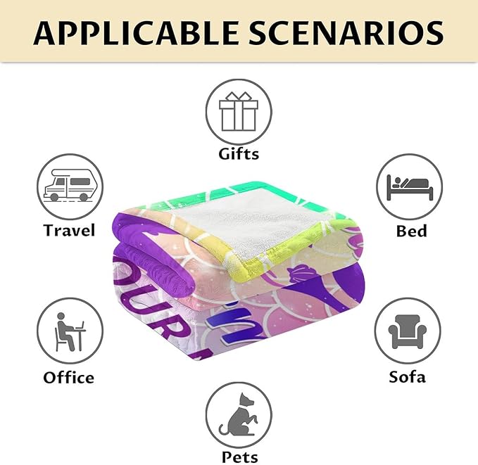 Personalized Mermaid Blanket with Name - Soft, Fuzzy & Warm - 40"x50" Small Blankets for Sofa, Couch - Colorful Cute Throw Gifts for Girls