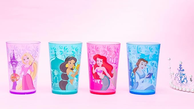 Zak Designs 14.5oz Disney Princess Nesting Tumbler Set Includes Durable Plastic Cups, Fun Drinkware is Perfect for Kids, 4pk (14.5oz, Belle & Jasmine & Ariel), PYRP-0731