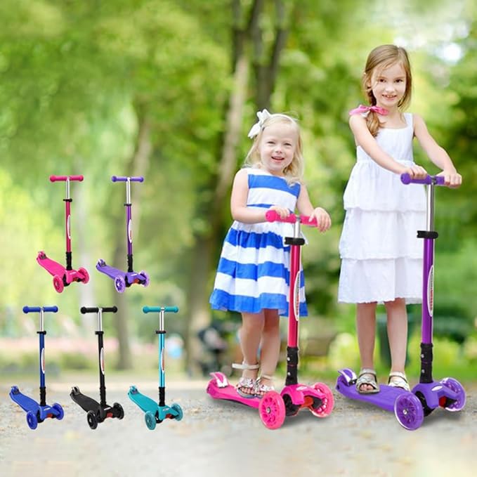 ChromeWheels Foldable Scooters for Kids, Deluxe Kick Scooter 4 Adjustable Height 132lbs Weight Limit 3 Wheel, Lean to Steer LED Light Up Wheels, Best Gifts for Girls Boys Age 3-12 Year Old